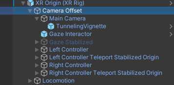 Unity GameObject containing the player's HMD camera